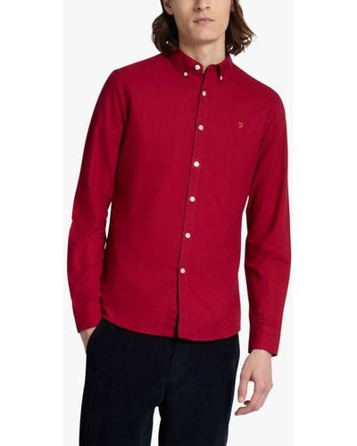 Farah Brewer Slim Fit Organic Cotton Oxford Shirt - Red