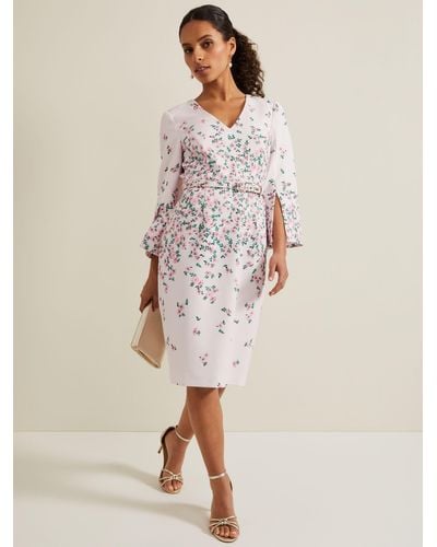 Phase Eight Petite Giovanna Floral Belted Dress - Natural