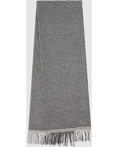 Reiss Victoria Dogtooth Wool Blend Scarf - Grey