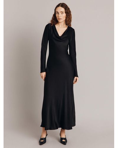 Ghost Emily Cowl Neck Bias Cut Satin Maxi Dress - Black