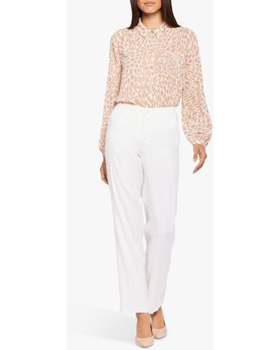 NYDJ Marilyn Linen Blend Straight Leg Trousers - White