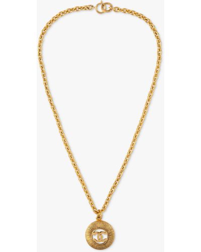 Susan Caplan Vintage Chanel Logo Byzantine Medallion Pendant Necklace - Natural