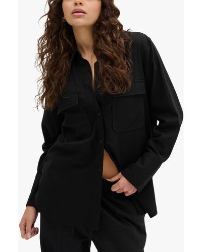My Essential Wardrobe Dias Linen Blend Casual Fit Shirt - Black