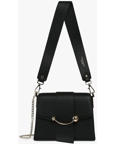 Strathberry Box Crescent Leather Shoulder Bag - Black