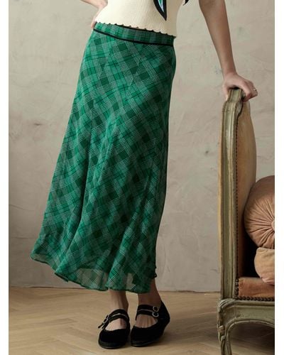 Brora Check Maxi Skirt - Green