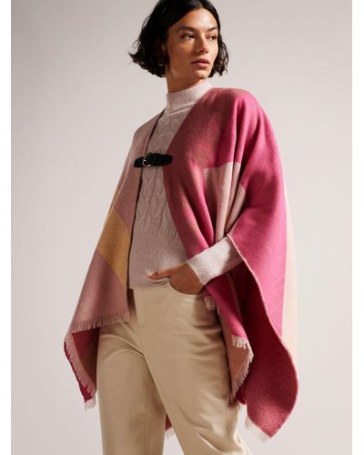 Ted Baker Suffia Colour Block Buckle Poncho - Red