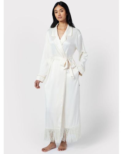 Chelsea Peers Satin Fringe Trim Dressing Gown - White