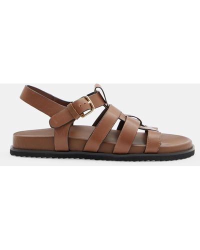 Hush Rose Leather Cage Footbed Sandals - Brown