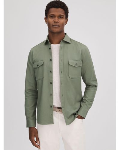 Reiss Arlo Long Sleeve Textured Shirt - Green
