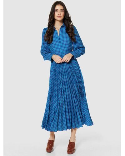Closet Pleated Spot Print Shirt Midi Dress - Blue