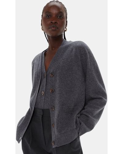 Whistles Relaxed Wool Pocket Cardigan - Blue