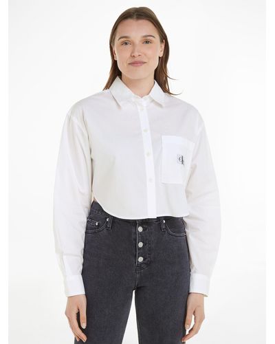 Calvin Klein Woven Label Crop Shirt - White