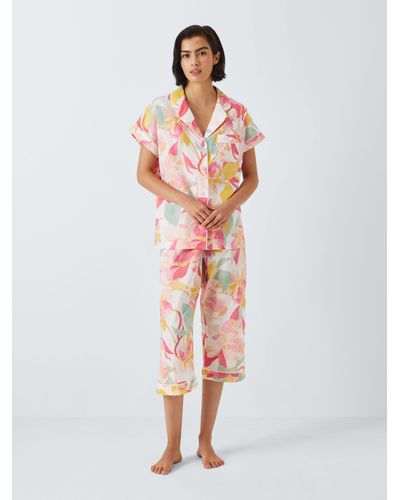 John Lewis Farrah Floral Shirt Cropped Pyjama Set - White
