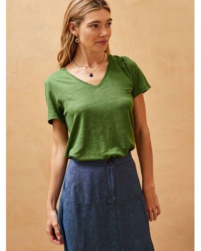 Brora Linen Knit V-neck T-shirt - Green