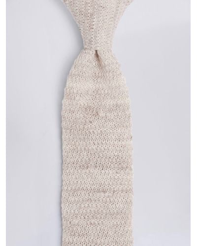 Moss Melange Knitted Linen Tie - Natural
