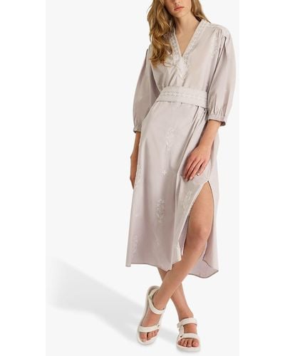 French Connection Fikari Embroidered Oversized Midi Dress - White