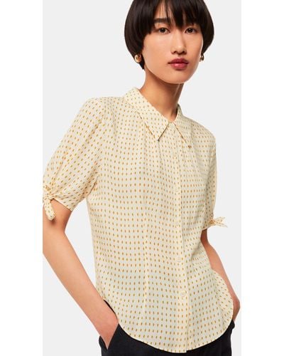 Whistles Oval Spot Tie Sleeve Blouse - Natural