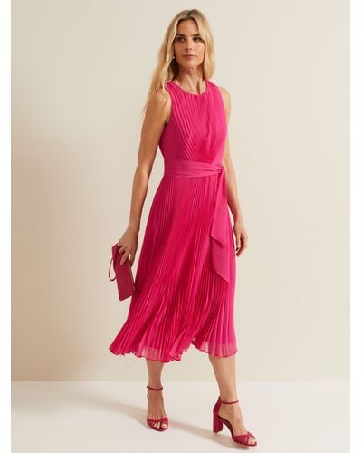 Phase Eight Simara Pleated Midi Dress - Pink