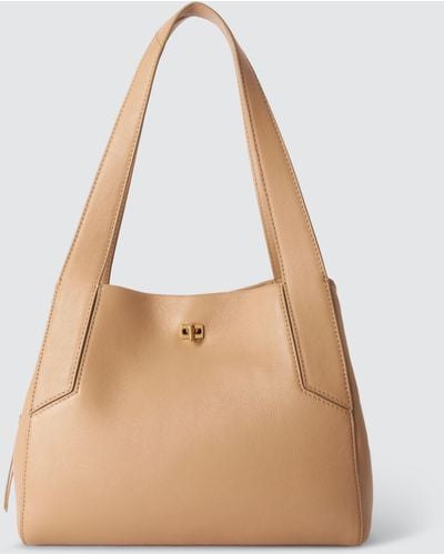John Lewis Leather Triple Compartment Shoulder Bag - Natural