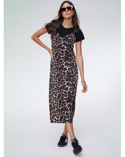 Baukjen Kat Leopard Print Slip Midi Dress - Black