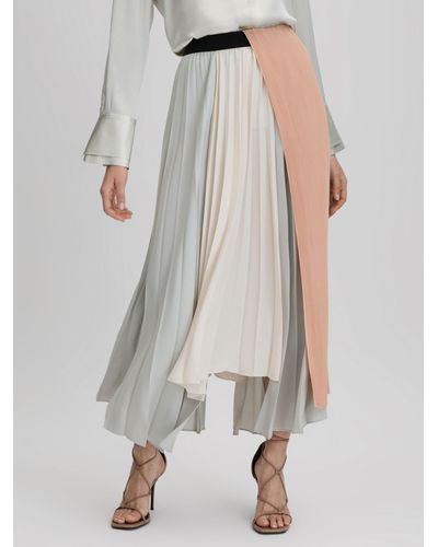 Reiss Maddie Pleated Colour Block Midi Skirt - Grey