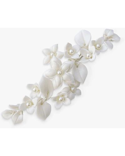 Ivory & Co. Snowdrop Silver Plated Faux Pearl Hair Clip - White