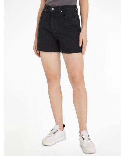 Calvin Klein Frayed Hem Denim Mom Shorts - Black