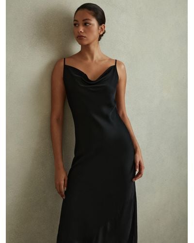 Reiss Isabel Drape Neck Slip Midi Dress - Black