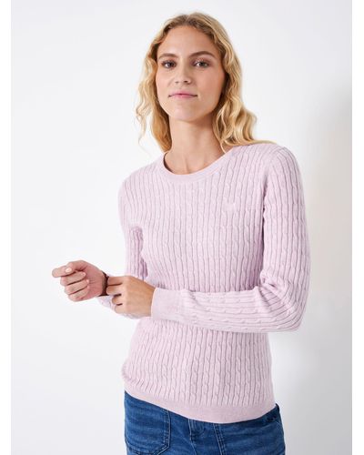 Crew Heritage Crew Neck Cable Knit Jumper - Pink