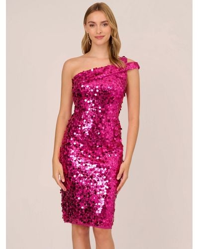 Adrianna Papell One Shoulder Sequin Dress - Pink