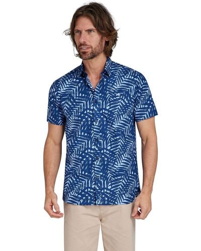 Raging Bull Short Sleeve Palm Tree Poplin Shirt - Blue
