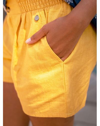 Brakeburn Elasticated Waist Paper Bag Shorts - Yellow