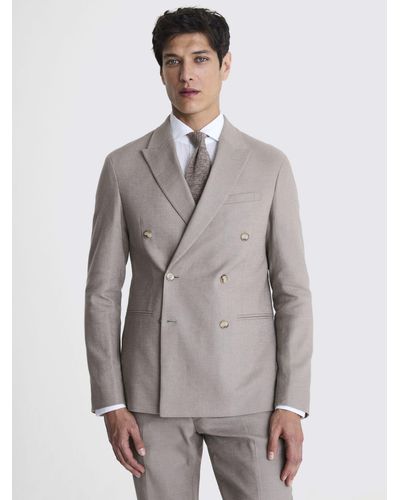 Moss Slim Fit Linen Blend Double Breasted Matte Suit Jacket - Grey