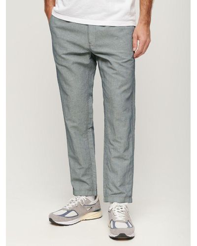 Superdry Drawstring Stripe Linen Blend Trousers - Grey