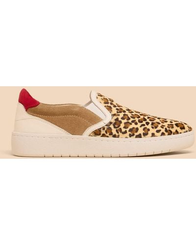 White Stuff Leopard Print Slip On Leather Trainers - Natural
