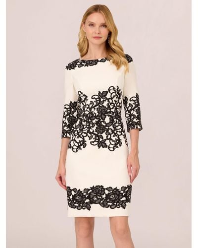 Adrianna Papell Scroll Lace Short Dress - Natural