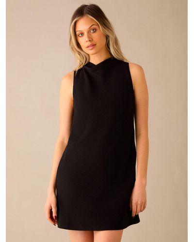 Ro&zo High Cowl Neck Linen Blend Shift Dress - Black