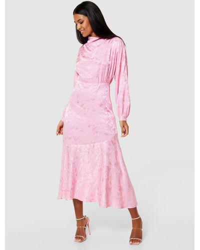 Closet A-line Jacquard Print Midi Dress - Pink