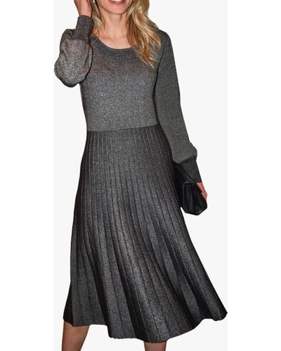 Pure Collection Cotton Wool Blend Lurex Knitted Dress - Grey