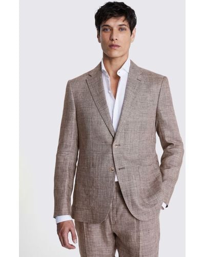 Moss Tailored Fit Check Linen Suit Jacket - Brown