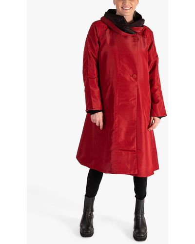 Chesca Accordian Collar Hooded Reversible Raincoat - Red