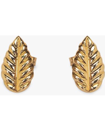 L & T Heirlooms Second Hand 9ct Yellow Gold Leaf Stud Earrings - Metallic