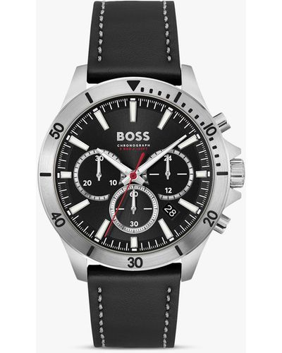 BOSS Boss Troper Chronograph Leather Strap Watch - White