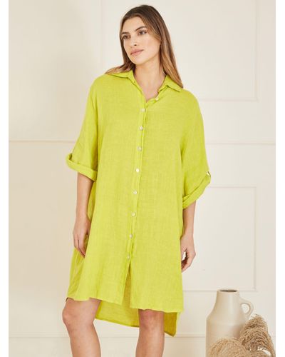 Yumi' Linen Relaxed Fit Longline Shirt Dress - Yellow