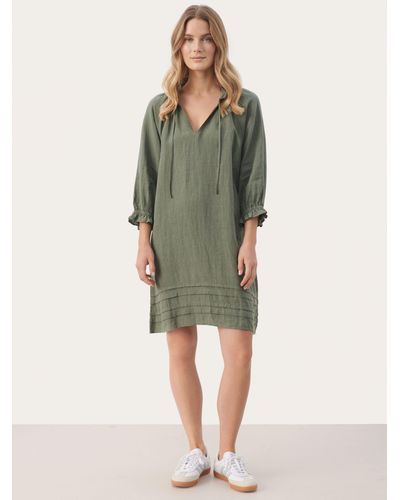 Part Two Aran Linen 3/4 Sleeves Mini Dress - Green