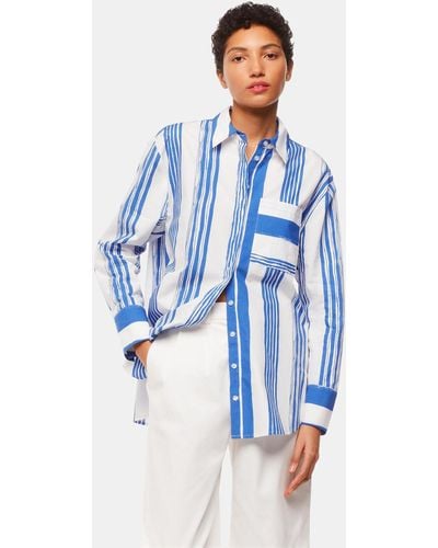 Whistles Painted Stripe Oversized Cotton Shirt - Blue