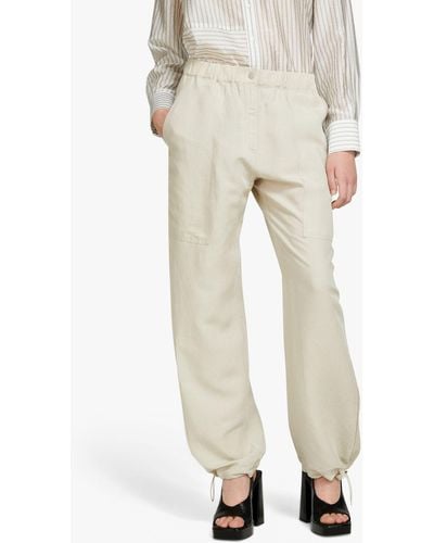 Sisley Linen Blend Cargo Trousers - Natural