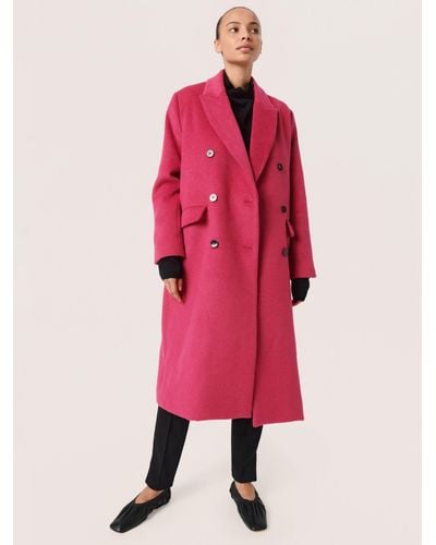 Soaked In Luxury Fia Plain Double Breasted Coat - Pink