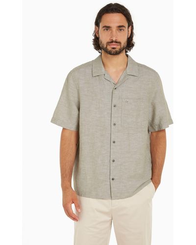 Calvin Klein Linen Cotton Blend Cuban Shirt - Grey