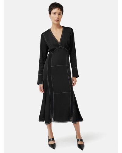 Jigsaw Contrast Stitch Midi Dress - Black